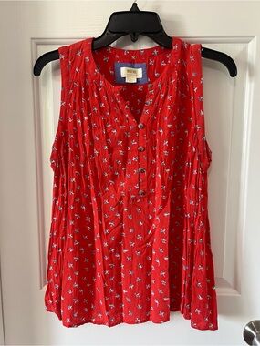Maeve Red Sleeveless Button-Front Tank Top